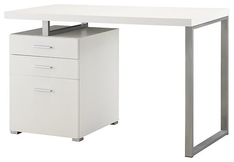 Coaster Brennan Modern 3-Drawer Wood Office Desk in White and Silver
