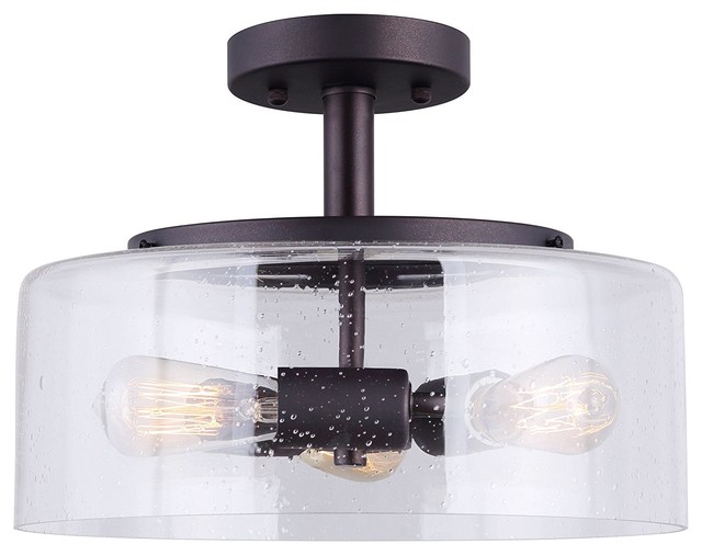 3 Bulb Semi-Flush Mount With Seeded Glass, Oil Rubbed ...