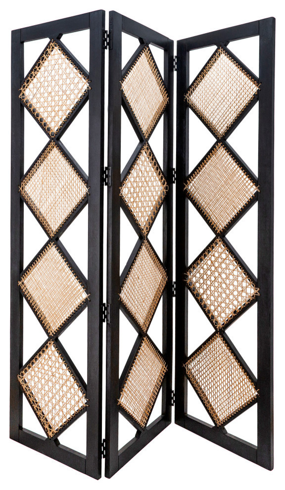 Wood 72" Cane Wall Divider Tropical Screens And Room Dividers by