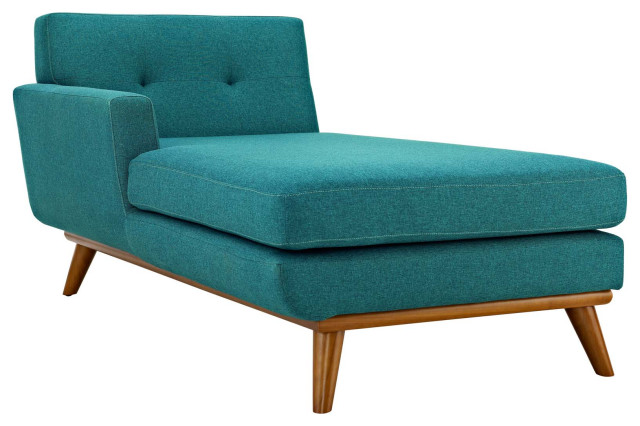 Teal Engage Left Facing Upholstered Fabric Chaise Midcentury Indoor Chaise Lounge Chairs By First Of A Kind Usa Inc