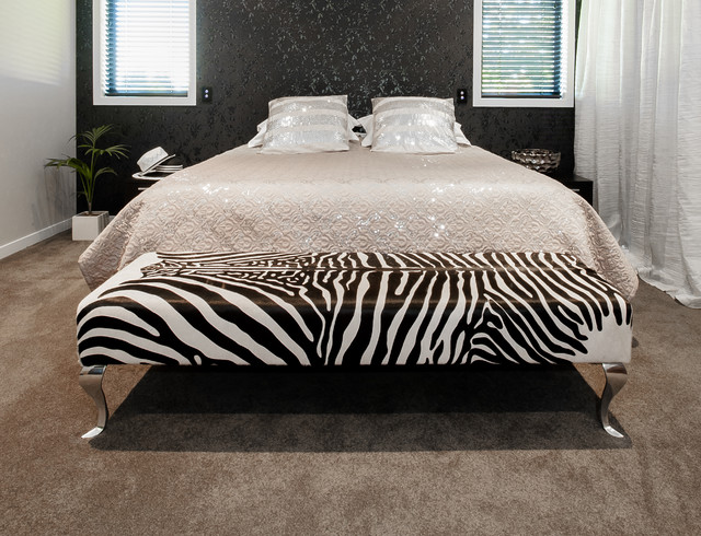 Zebra Print Cowhide Ottoman For End Of Bed Contemporary