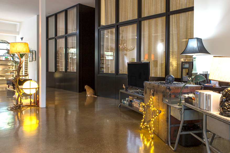 Operable interior glass window wall Modern Living Room Chicago