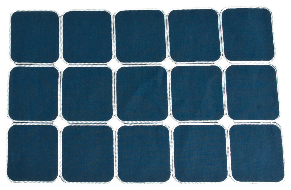 Embroidered Square Placemat, Reversible, Navy Blue SET/4