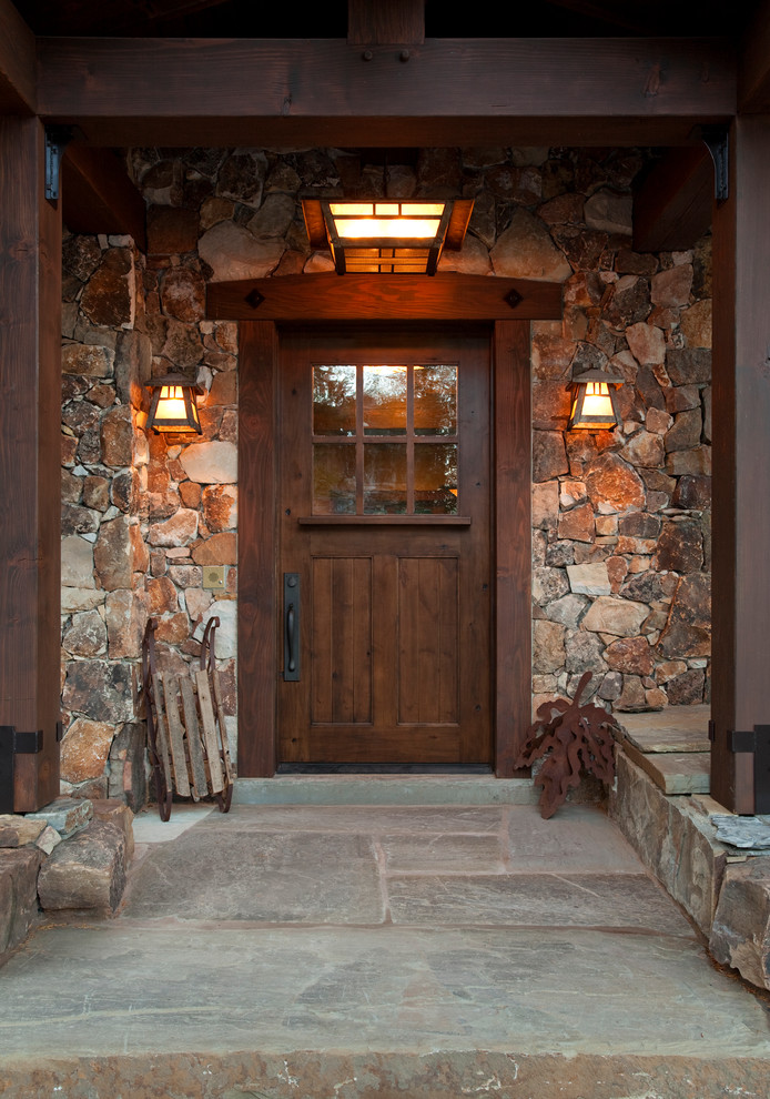 Country front door in Salt Lake City with a single front door and a dark wood front door.