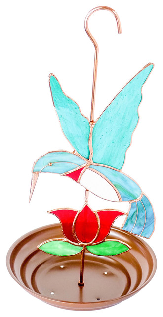 Hummingbird Feeder With Stained Glass Hummer Sun Catcher