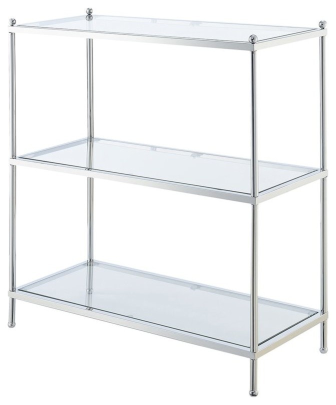 Convenience Concepts Royal Crest Three-Tier Bookcase in Clear Glass and Chrome