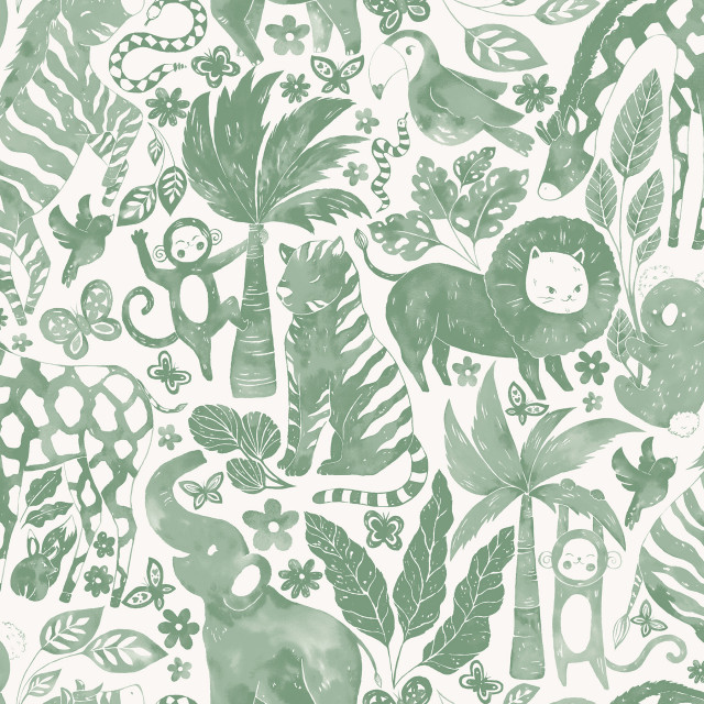 Sweet Safari Green Peel & Stick Wallpaper Sample