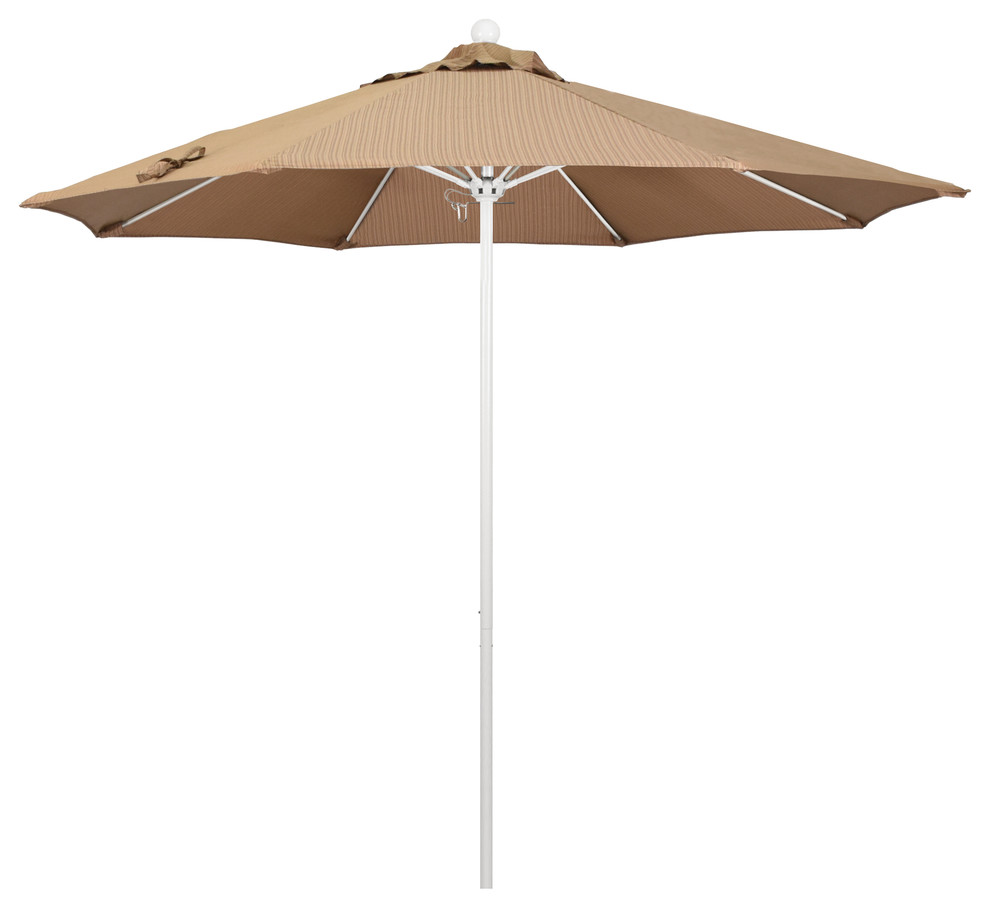 9' Matted White Push Lift Fiberglass Rib Aluminum Umbrella, Olefin, Terrace Sequ