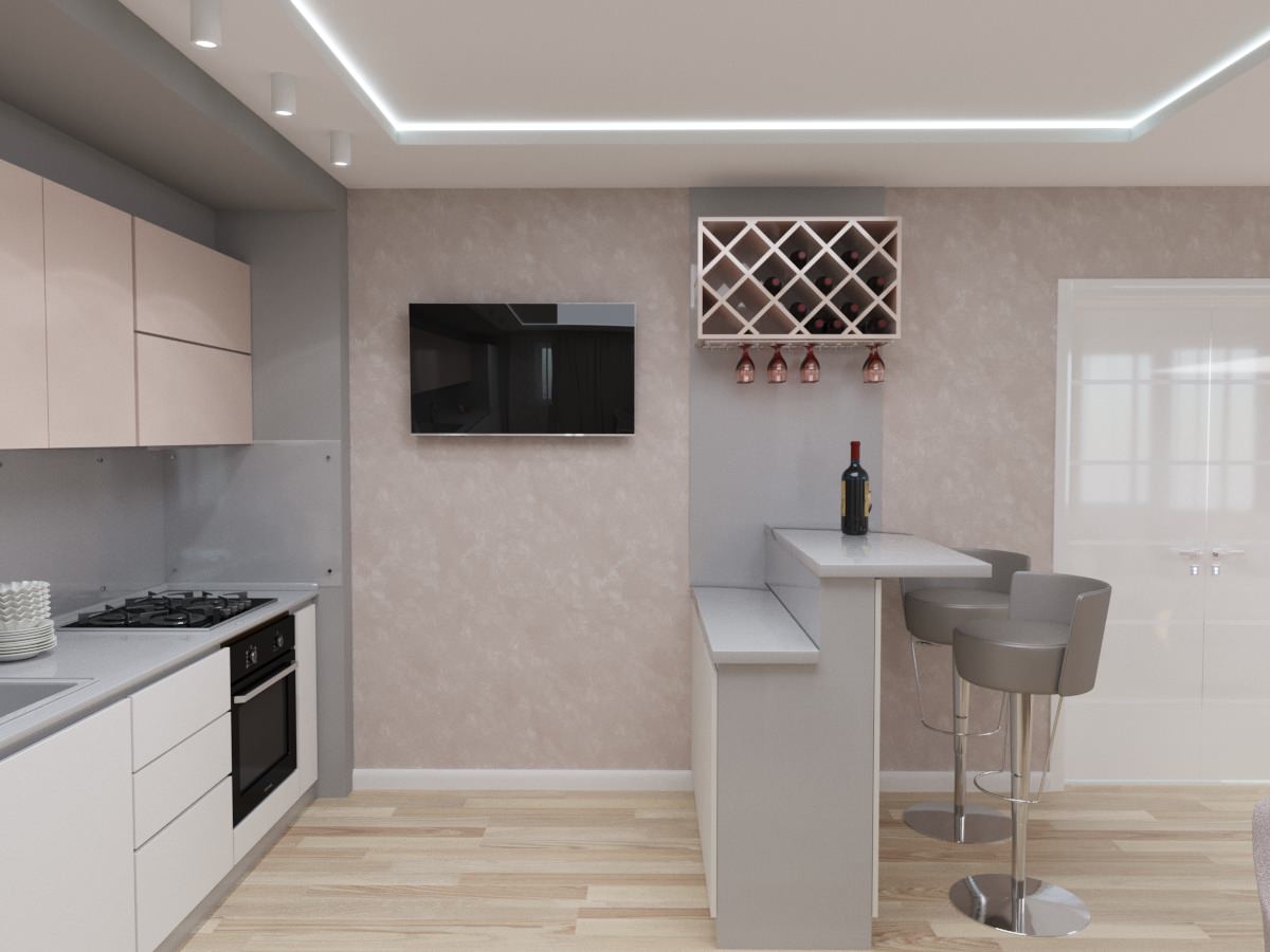 Кухня-гостиная в пудровых тонах