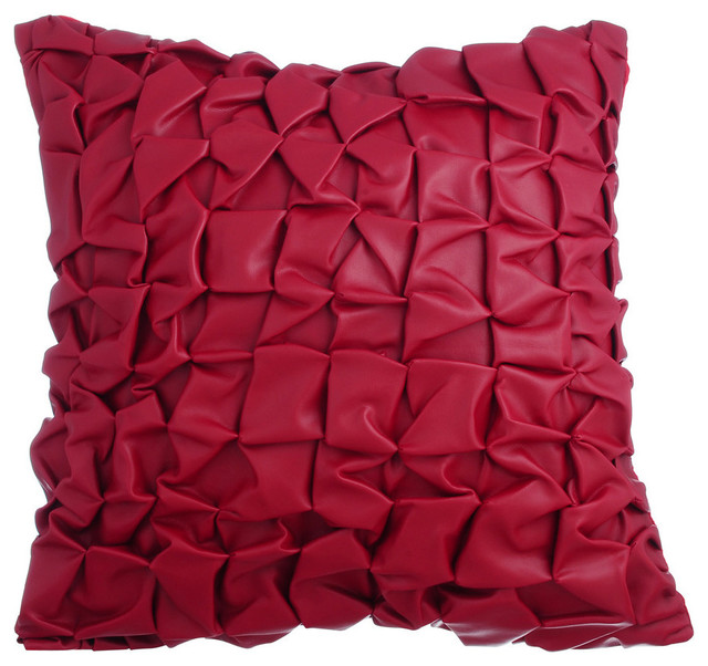 Textured Knotted Pintucks Faux Leather Red Pillow Cases Rodeo Red