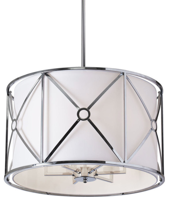 Cruz 6 Light Flush Mount Metal Cage With White Shade Polished Chrome