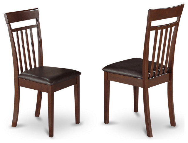 Capri Slat Back Chair For Dining Room, Leather Upholstered Seat, Set of 2