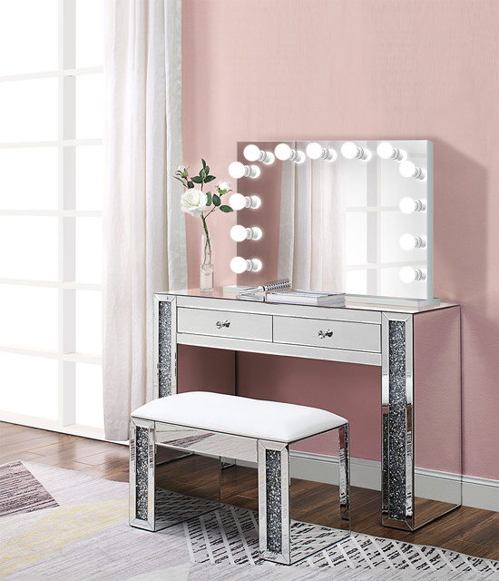 Makeup Station With 2 Drawer Console, Contemporary Bedroom Vanity