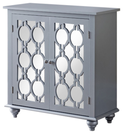Salsa 2 Door Mirrored Entryway Accent Storage Cabinet Gray Silver