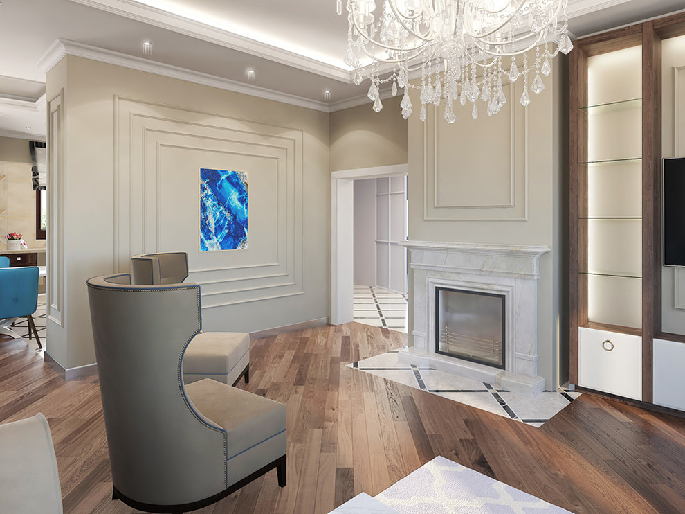 Гостиная в частном доме с элементами классики
