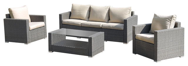 4 Piece Outdoor Patio Wicker Sofa Conversation Set Contemporary 4 Piece Outdoor Patio Wicker Sofa Conversation Set