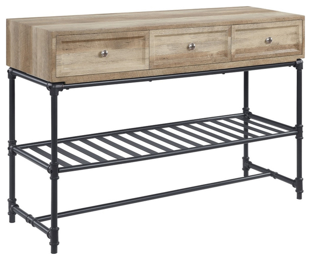 Ley 47" Wood Sideboard Console Sofa Table, 3 Drawers, Industrial, Oak