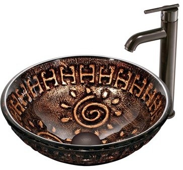 VIGO Aztec Glass Vessel Sink and Faucet Set in Oil Rubbed Bronze
