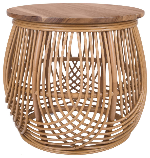 Arlo Rattan Side/End Table With Wood Top Tropical Side Tables And