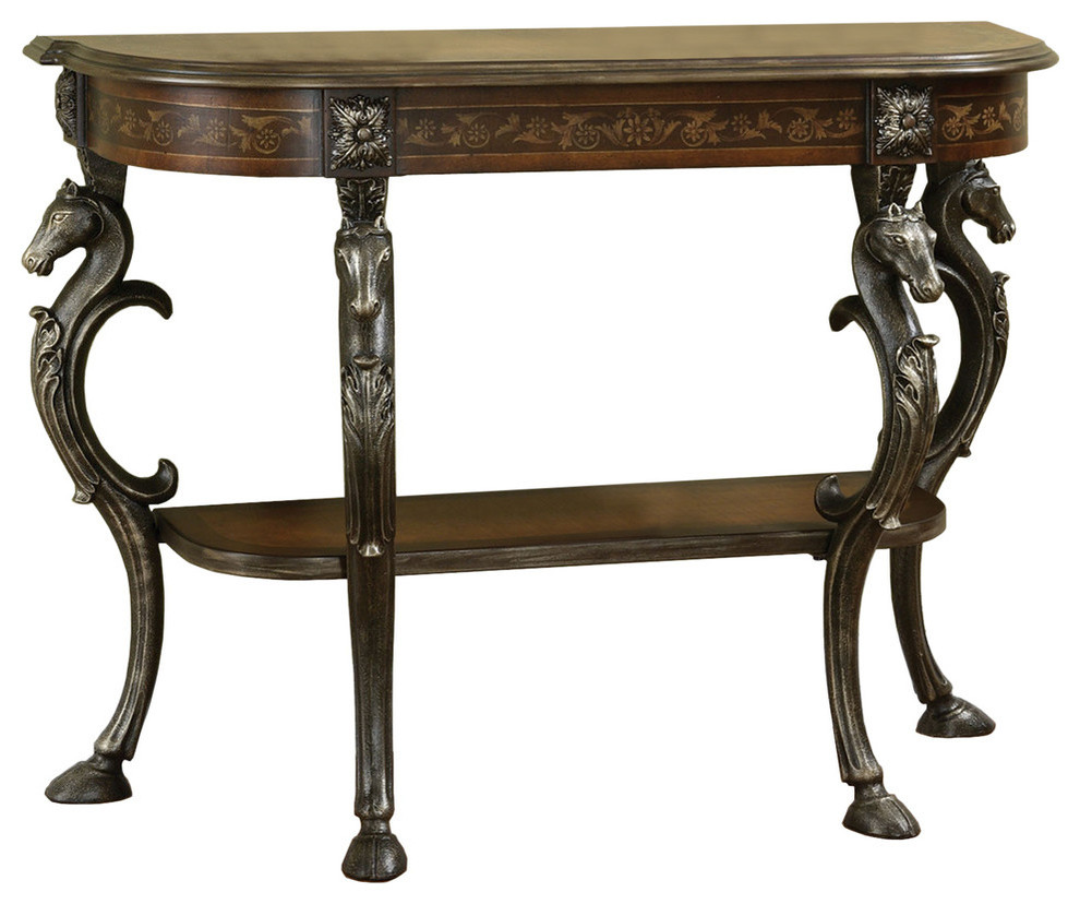 Powell Masterpiece Floral Demilune Console Table with Horse Head