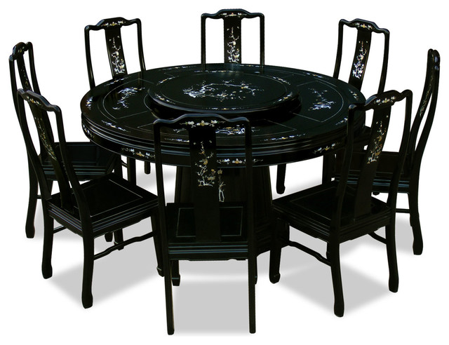 60 Rosewood Pearl Inlaid Design Round Dining Table With 8 Chairs 60 Rosewood Pearl Inlaid Design Round Dining Table With 8 Chairs