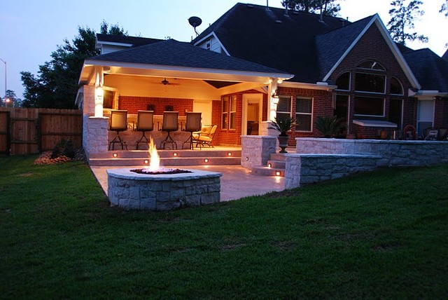 Houston covered patio with fire pit & nightlighting ...