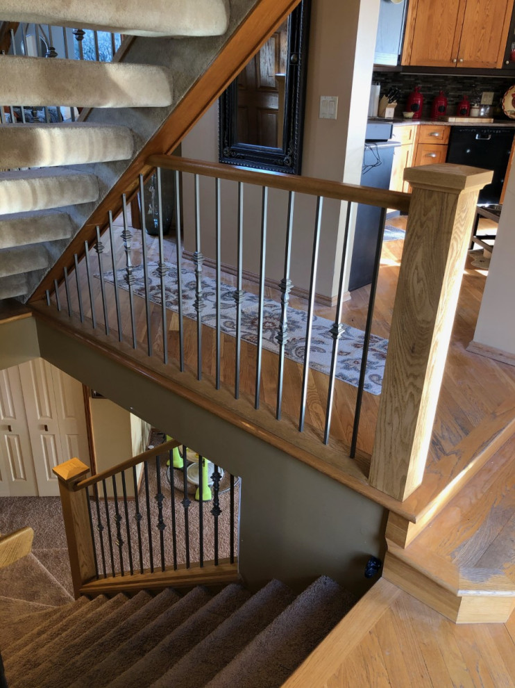 Contemporary straight mixed railing staircase in Other.