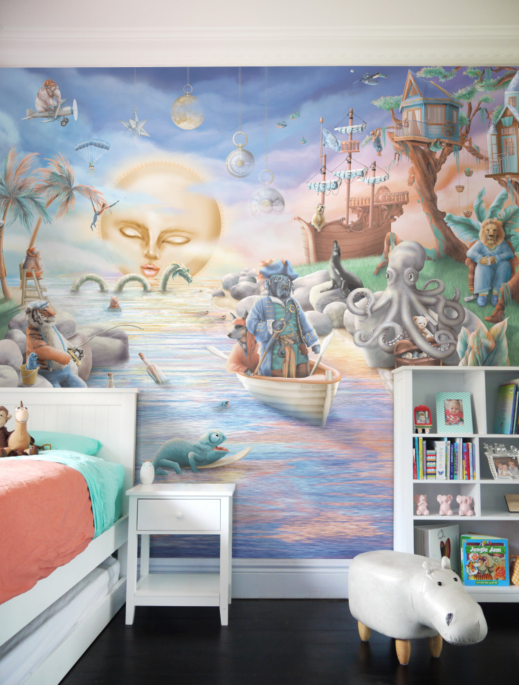 Example of a mid-sized minimalist gender-neutral wallpaper kids' room design in Sydney