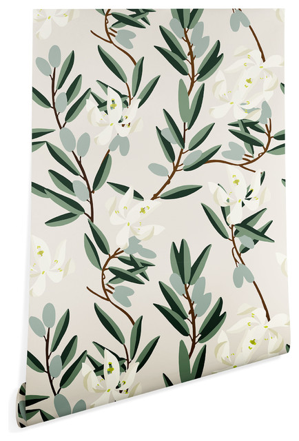 Deny Designs Holli Zollinger Olive Bloom Wallpaper, White, 2'x8'
