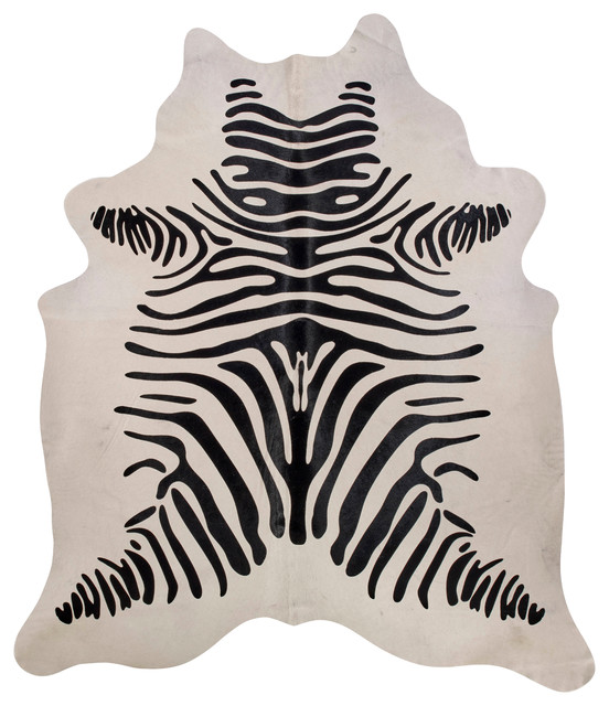 Zebra Stencil, Black on White Cowhide Rug Contemporary Novelty Rugs