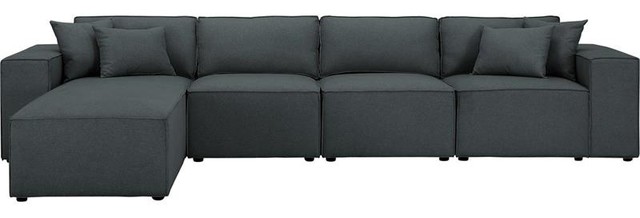 Ermont Reversible Sectional Sofa Chaise, Large Linen Fabric Sectional Sofa With Left Facing Chaise Lounge Navy