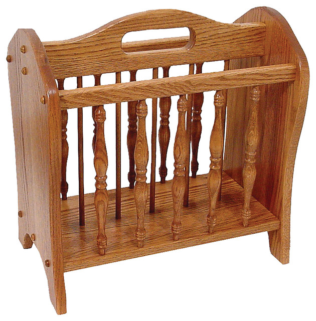 Amish Made Large Oak Storage Rack With Handle Traditional Magazine