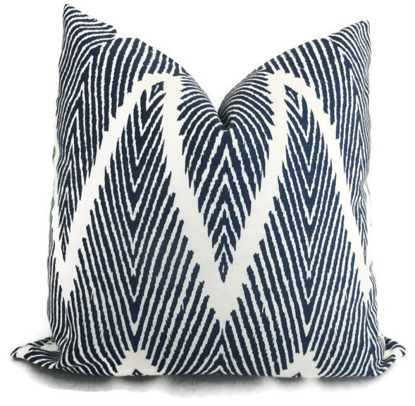 20 X20 Ikat Chevron Pillow Cover Blue And White Contemporary