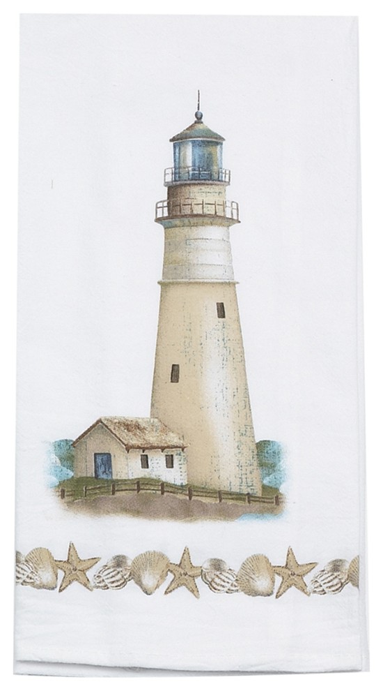 Kay Dee Coastal Lighthouse with Seashell Border Flour Sack Kitchen Dish Towel