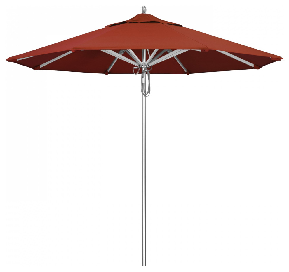 9' Patio Umbrella Silver Pole Deluxe Pulley Lift Sunbrella