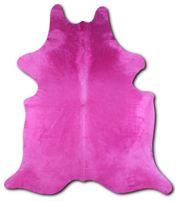 DYED HAIR ON Cowhide Rug DE DYED HOT PINK, 5'x7' to 6'x8' Contemporary Novelty Rugs by Rug