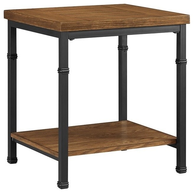 Linon Austin Sturdy Rustic End Table with Wood Shelves and Metal Frame in Black