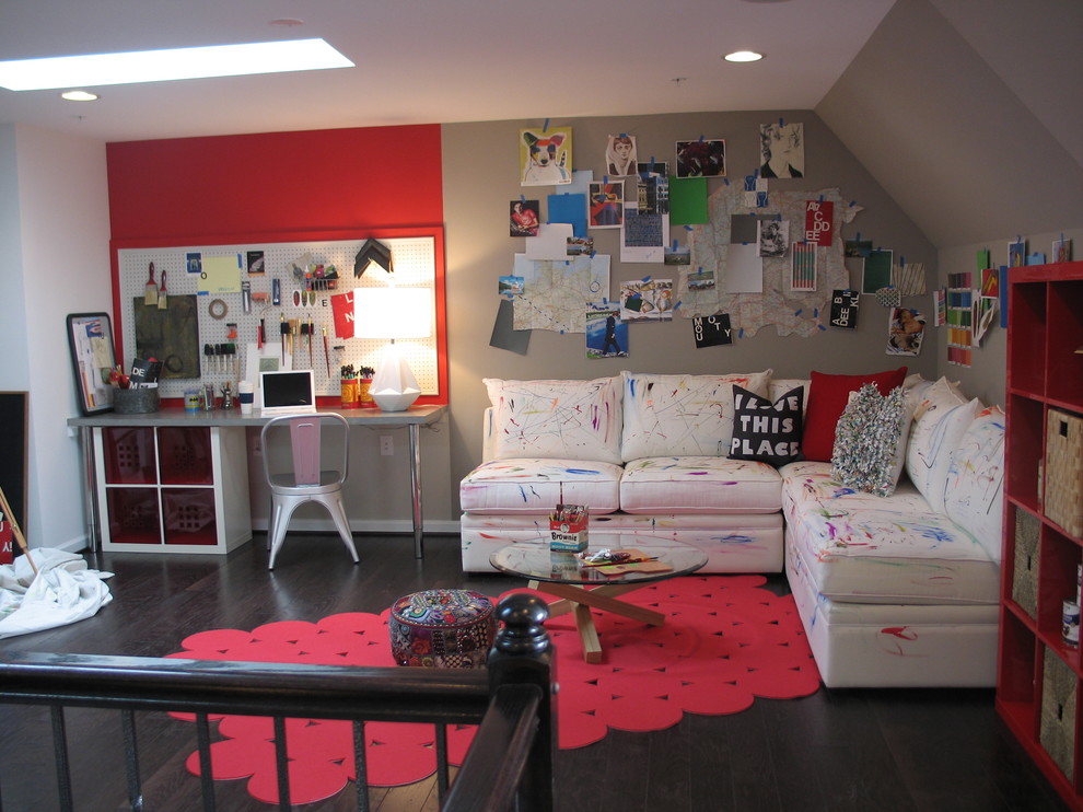 Design ideas for a contemporary kids' study room in DC Metro with grey walls.