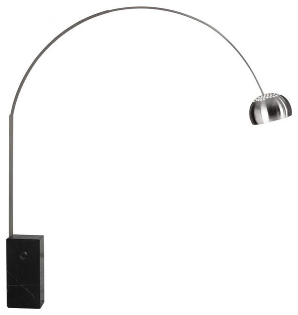 Arco-Style Floor Lamp, Marble Rectangle Base, Black