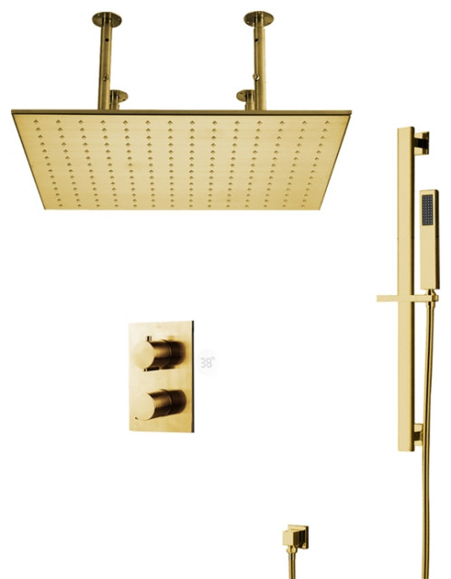 Forio 20" Brushed Gold Digital LED Mist Rainfall Shower System ...
