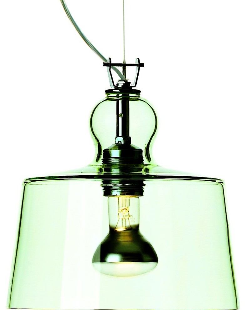 Produzione Privata Acquatinta Pendant Lamp, Transparent Green Murano Glass