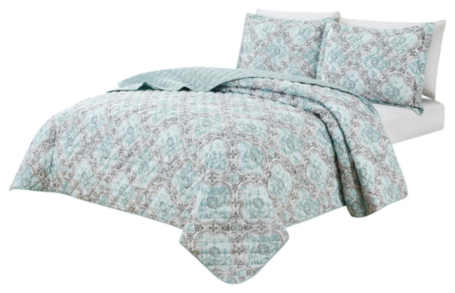 Bibb Home 3 Piece Reversible Quilt Set, King - Contemporary - Quilts ...