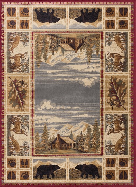 Cabin Getaway Novelty Lodge Pattern Brown Rectangle Area Rug 5' x 7'