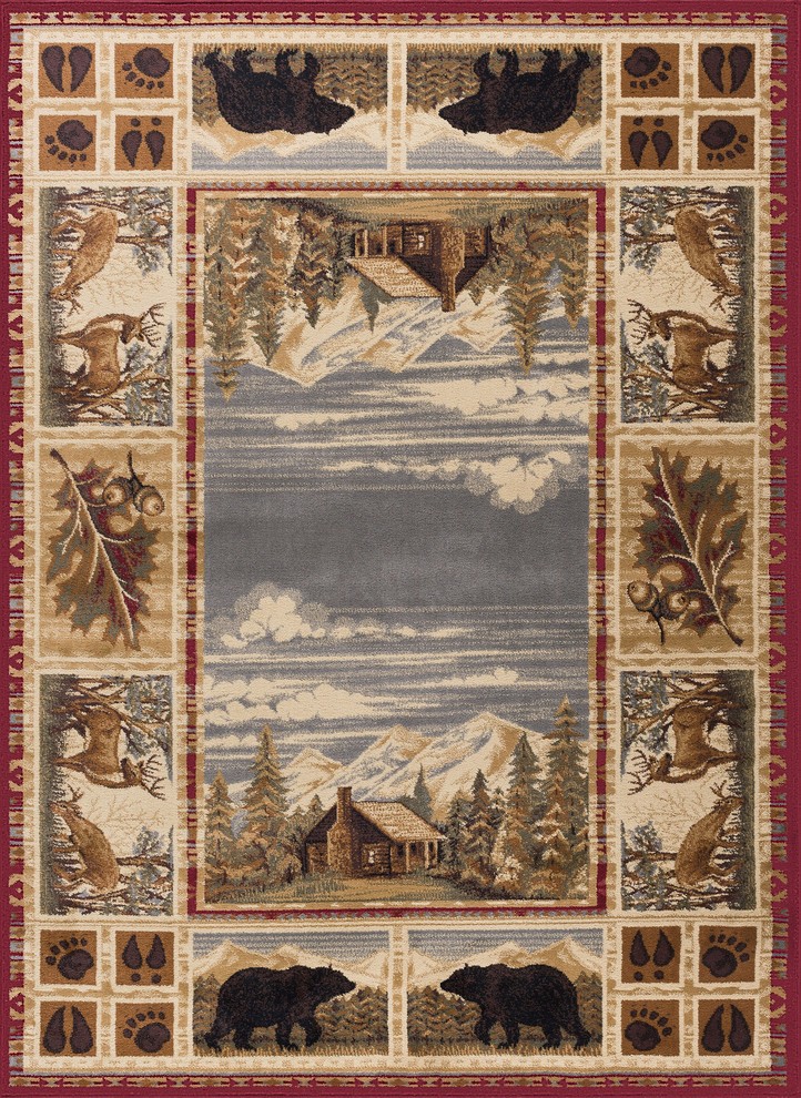 Cabin Getaway Novelty Lodge Pattern Brown Rectangle Area Rug 5' x 7' 
