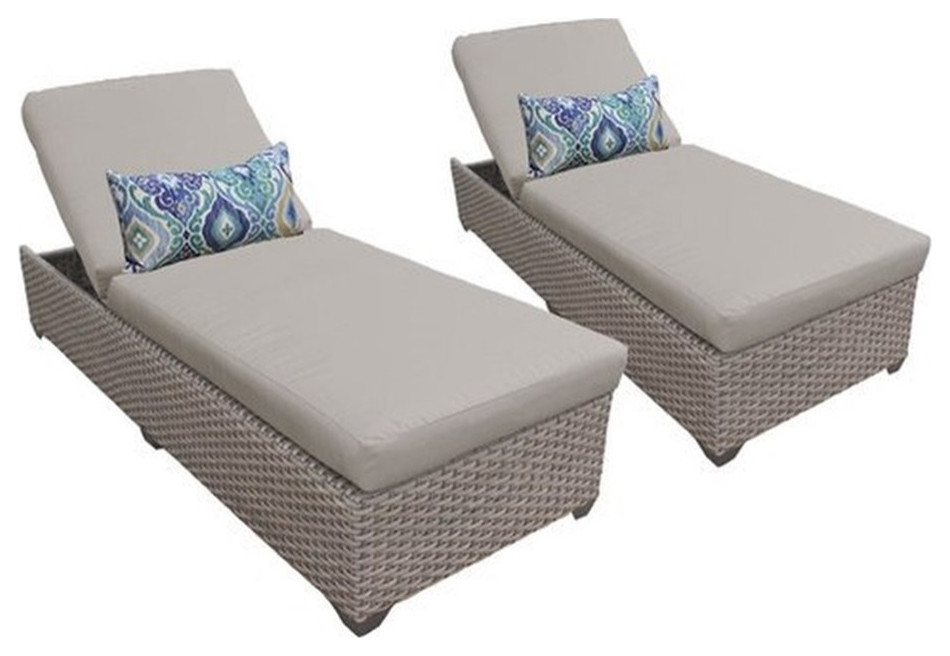 Florence Chaise Set of 2 Outdoor Wicker Patio Furniture in Beige