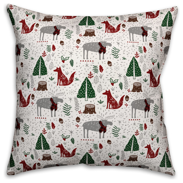 Christmas Woodland Creatures Throw Pillow 18 X18 Rustic