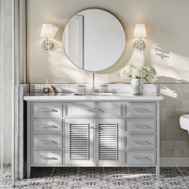 Ariel Kensington 61" Rectangle Sink Bath Vanity, Grey, 1.5" White Quartz