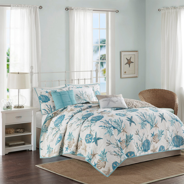 Madison Park Pebble Beach 6 Piece Cotton Sateen Duvet Cover Set in Aqua ...