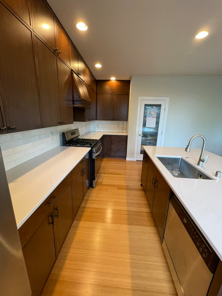 Dark Wood Laminate Cabinet Reface With Full Ceiling-Height Extension