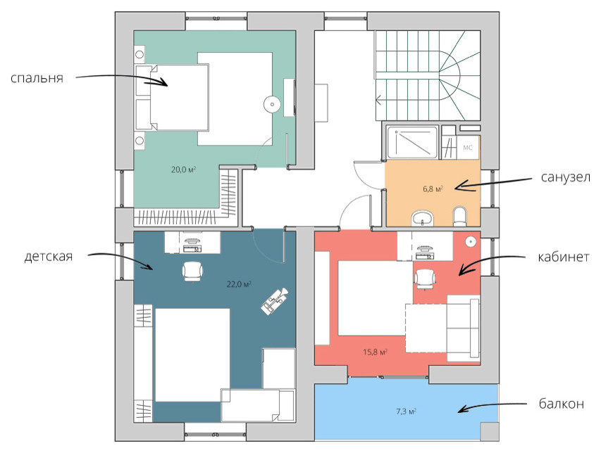 Планировка второго этажа, Проект Уют, Свердловская обл. | BTNK Architects